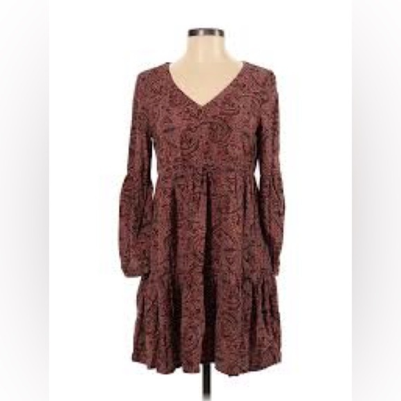 Rachel Ashwell Rust Paisley Tiered Boho Mini Dress EUC Long Sleeve Size S - Picture 9 of 11